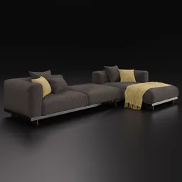 Highly detailed corner sectional sofa 3D model with customizable fabric shader, ready for Blender rendering.