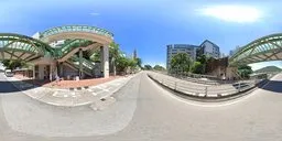 360-degree urban HDR panorama of an overpass with clear skies for realistic lighting in 3D scenes.