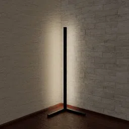 3D-rendered minimalistic floor lamp illuminating a wall, Blender-compatible, warm white glow, suited for interior visualization.
