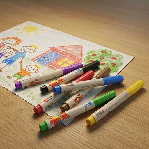 Colorful Children's Drawing with Markers