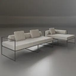 Modern outdoor sofa 3D model with cushions, designed for Blender rendering.