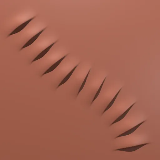 Geometric 3D sculpting brush creating gill slit patterns on a digital model surface, compatible with Blender 3D.