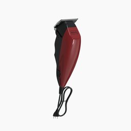 "Red and black Mahl hair clipper 3D model for Blender 3D - industrial-exterior category. Pointed chin, bespoke shape language, and slim body with a small dark grey beard. Perfect for hair grooming designs."