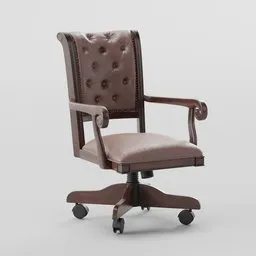"High Back Executive Chair 3D model for Blender 3D - luxury brown leather office chair with wooden frame and detailed design by Ben Enwonwu, perfect for realistic office scenes."