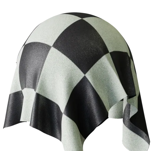 High-resolution PBR black and white checkered fabric material for 3D modeling in Blender.