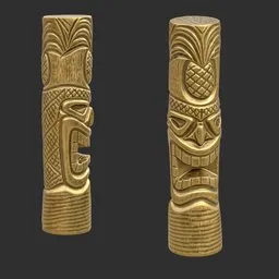 Tiki God Tropical Leaf Statue Gold