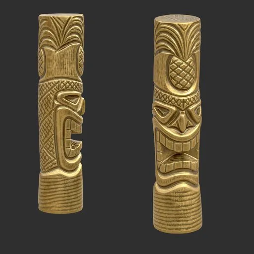 Tiki God Tropical Leaf Statue Gold