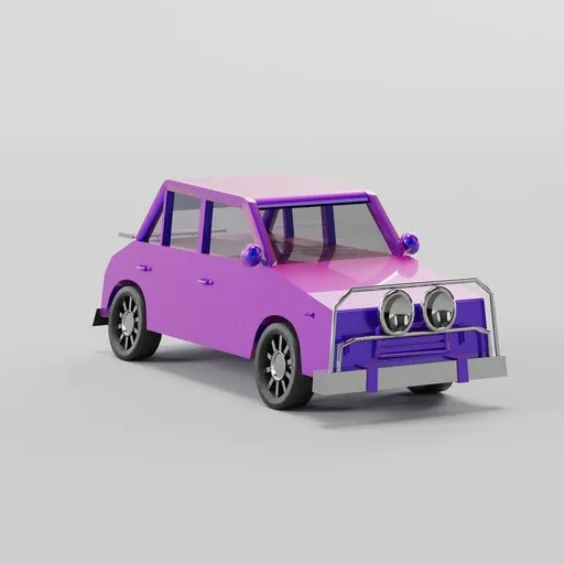 Purple lowpoly concept car 3D model rendered in Blender, ideal for game design and virtual asset development.