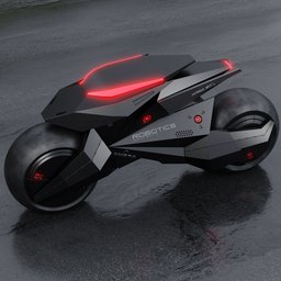 Low poly futuristic motorcycle robot model with red accents created in Blender 3.5, ideal for sci-fi sport 3D renders.