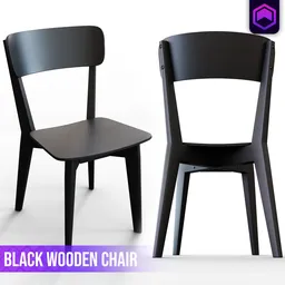 3D model of a sleek black wooden chair, optimized for Blender, ideal for game design and architectural rendering.