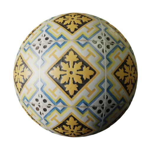 Highly detailed Blender 3D PBR rustic hand-painted ceramic tile material for 3D modeling and rendering.