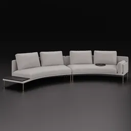 Curved sectional fabric sofa 3D model compatible with Blender 4.0 and earlier versions, detailed design.