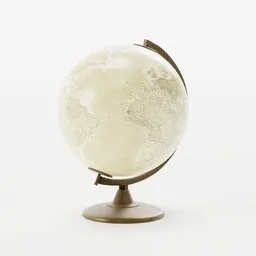 "Vintage world globe 3D model for Blender 3D. Stylized globe with detailed 1920s manufacturing, soft sepia tones, and grainy texture. Rotate the 360-degree world map by manipulating the X-axis texture."