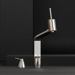 Detailed modern 3D-rendered kitchen faucet with a sleek design, compatible with Blender for 3D visualization.