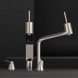 Detailed modern 3D-rendered kitchen faucet with a sleek design, compatible with Blender for 3D visualization.