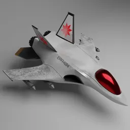 Low poly F22 jet 3D model in white and red for Blender, ideal for game asset.