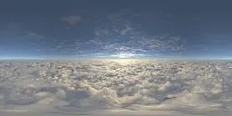 10k HDR image featuring expansive cloudscape with sunlight piercing through for realistic scene lighting.