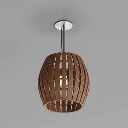 "Wooden ceiling lamp for interior design. 3D model created in Blender, featuring low spatial lighting and a realistic skin shader. Perfect for adding warmth and style to any space."