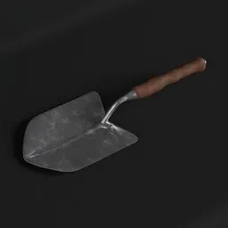 "Hand shovel 3D model with wooden handle and metal scoop for gardening and lifting loose material, created in Blender 3D. Hi-res textures and depth map included. Perfect for handtool and spade enthusiasts."