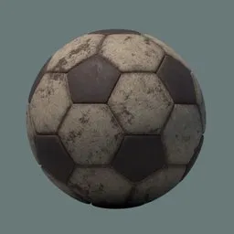 Aged leather soccer ball 3D model with realistic textures, suitable for Blender graphics and animations.