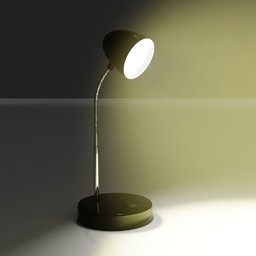 "Table lamp 3D model for Blender 3D - features on/off switch, light emission, and spot light. Modeled in Poser, rendered in yellow against white background. Perfect for home or office interior design projects."