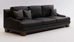 High-quality 3D-rendered black leather couch with cushions for Blender modeling.