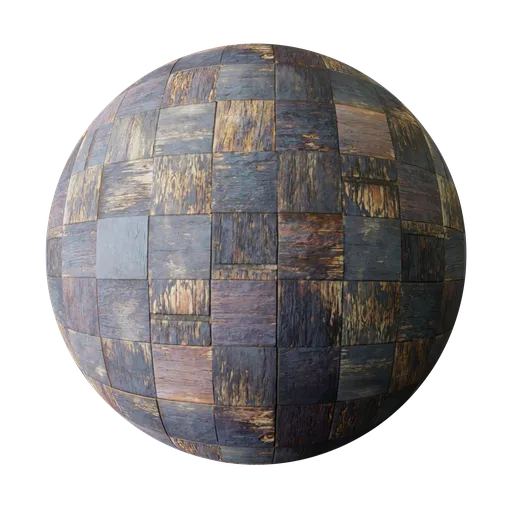 High-resolution PBR wood material with various square patterns for Blender 3D, compatible with Eevee and Cycles render engines.