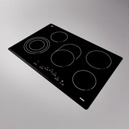 High-detail 3D model of a black ceramic stove top for Blender rendering.