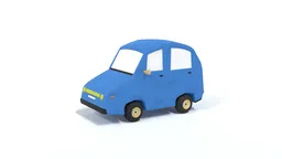 Blue cartoon-style 3D clay car model with a simplistic design, created in Blender, suitable for animation and render.