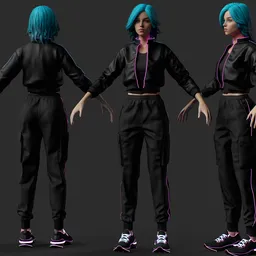 Female Cyberpunk Techwear Outfit 3D