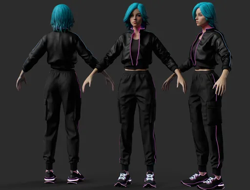Female Cyberpunk Techwear Outfit 3D