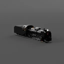 Detailed 3D model of Japanese D51 cargo locomotive with animation, crafted in Blender.
