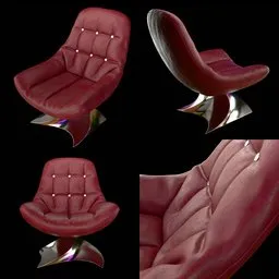 Red leather futuristic chair 3D model with detailed cushions and metallic base, ideal for Blender 3D design projects.