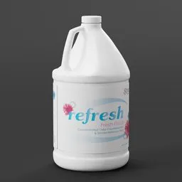 Detailed 3D rendering of a plastic cleaner bottle with floral design, suitable for Blender 3D projects.