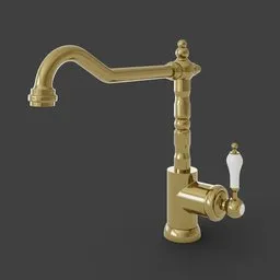 Detailed 3D model of a classic gold faucet with elegant design for Blender rendering.