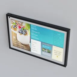 Detailed 3D model of a smart display with minimalist frame and interactive interface, designed for Blender 3D.