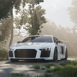 Sports Car – Forest Sunlight Scene