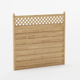 "Blender 3D model of an elegant light wooden fence with lattice design, perfect for garden scenes. High detail with thin spikes and oriented face shown. Rendered with Arnold."