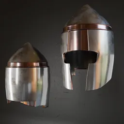 Detailed ancient helmet 3D model with metallic textures designed for Blender, ideal for historic military simulations.