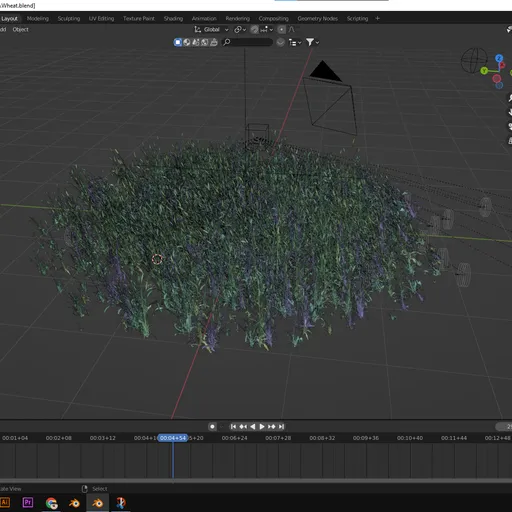 Detailed Blender 3D wheat field with dynamic wind effect, VR-ready, for EEVEE and Cycles rendering.