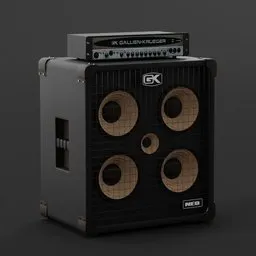 "Black, 4-speaker GK Neo10 Bass Amp 3D model for Blender 3D. Perfect for game and animation projects. Simple yet realistic design."