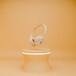 3D modeled wireless headphones with filmic lighting on a pedestal, product visualization in Blender.