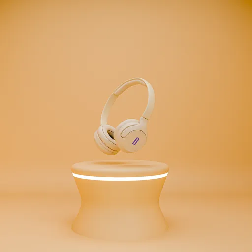 3D modeled wireless headphones with filmic lighting on a pedestal, product visualization in Blender.