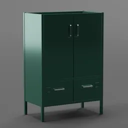 3D rendered Blender model of a green cabinet with closed compartments and sleek handles.