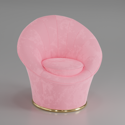 "Velvety Monroe armchair in pink and gold on a gray surface, inspired by Sailor Moon and Agnolo Bronzino. Remodernism design meets luxury with a touch of glamour. Perfect for Blender 3D furniture models."