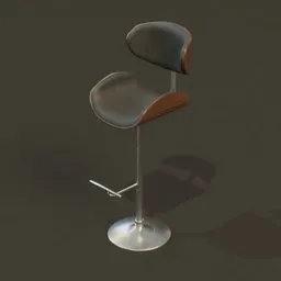 Highly detailed Blender 3D adjustable bar chair model with metal stand and wood accents