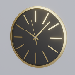 "Stylish Wall Clock-02 3D model for interior decoration in Blender 3D with a gold frame, easy-to-control hands and crafted using correct topology. Inspired by Beta Vukanović's simplified realism style and featuring volume metric lighting for a daylight effect. A must-have for any Mad Men fan. "