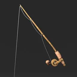 Detailed 3D model of a fishing rod with realistic rig and PBR textures suitable for Blender animation.