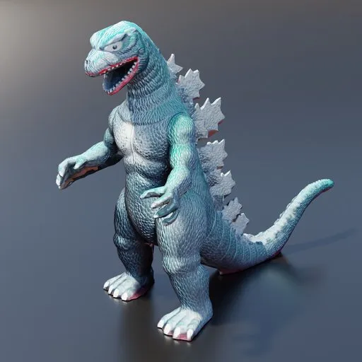 3D model of a retro Godzilla figure optimized for Blender, showcasing low poly art style.