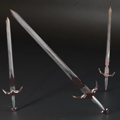 Low poly Blender 3D model of a detailed historic sword with high-quality metal materials, ready for game design.